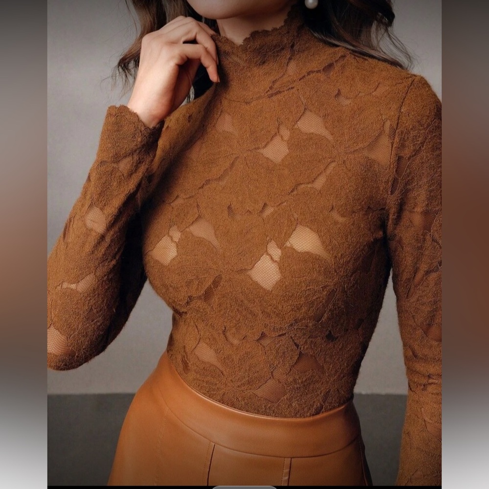Elegant Brown Lace Women Top